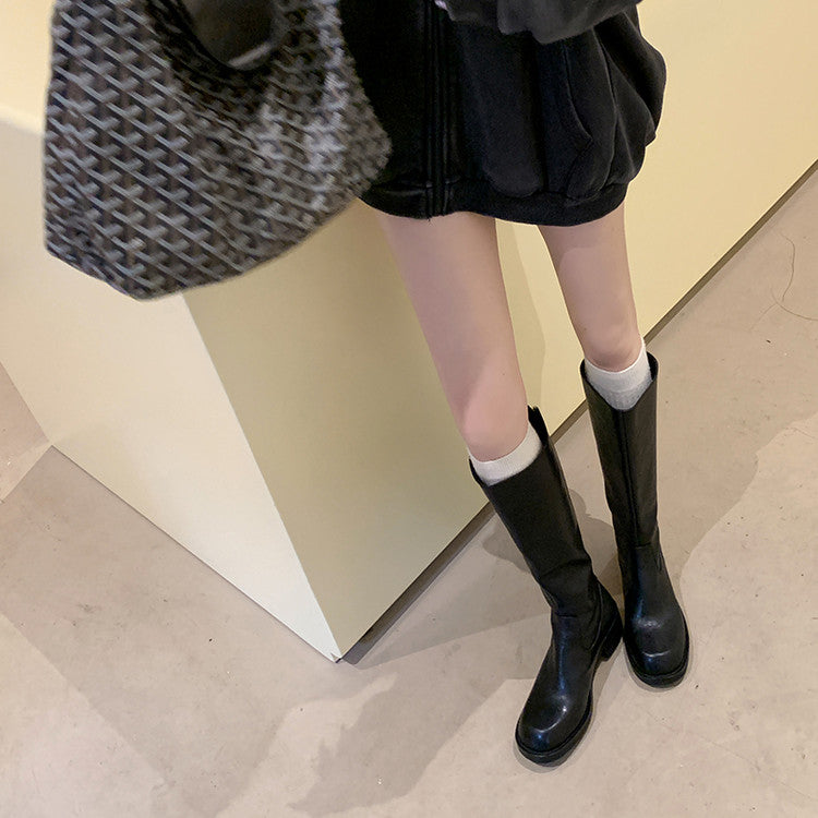 Karin Luna Basic Versatile Style Round Toe Chunky Heel Long Boots