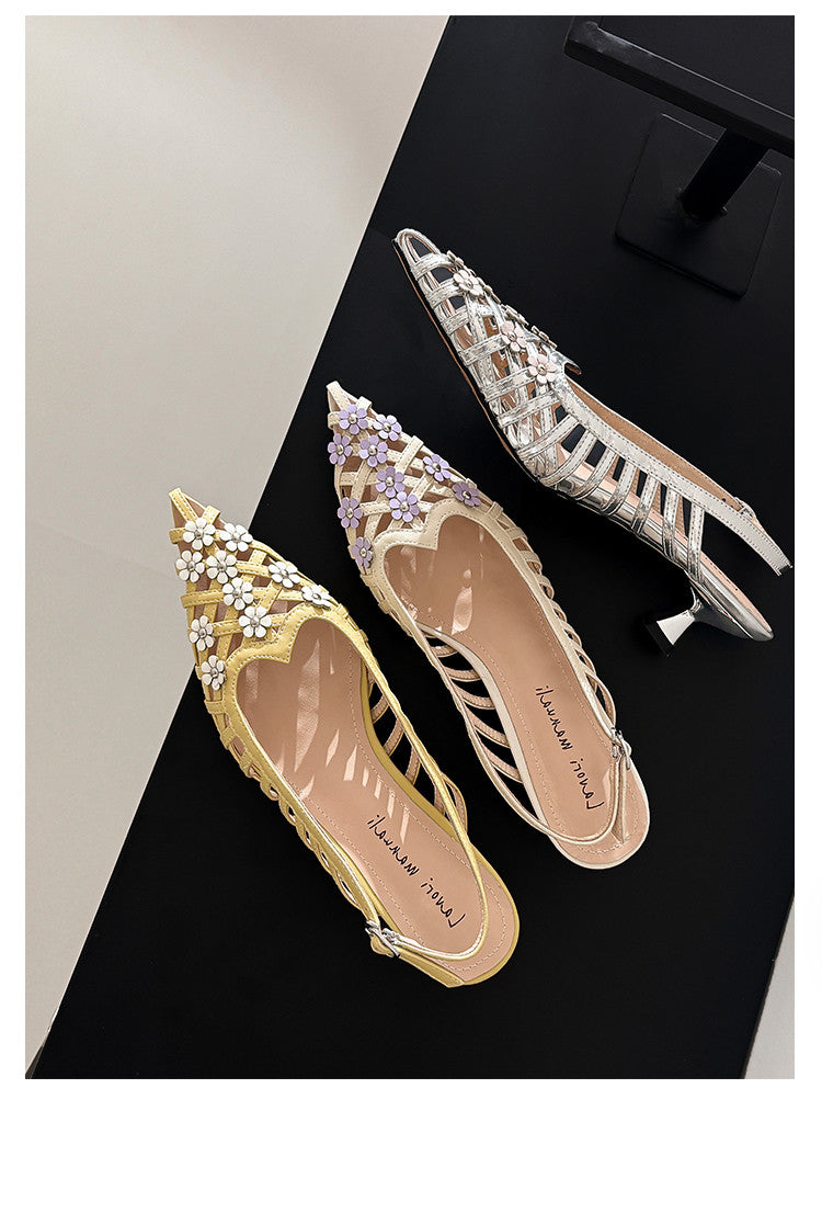 Karin Luna In Stock Spot Goods  Purely Handmade Flowers High-end Hollow Out Sandals