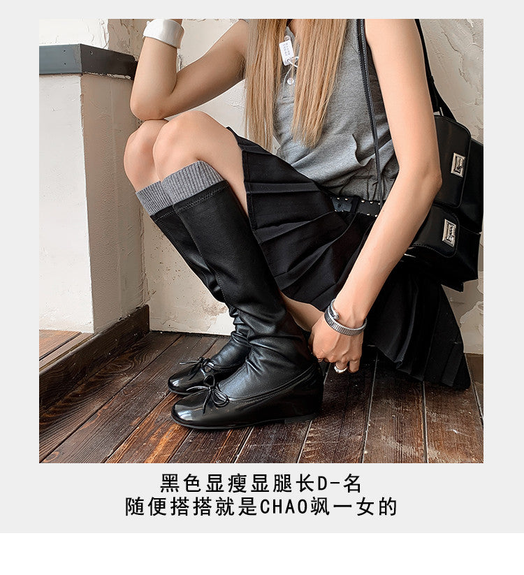 Karin Luna In Stock Spot Goods  Butterfly Knot Round Toe Hidden Heel Boots