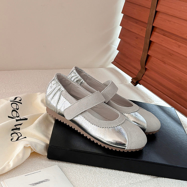 Karin Luna Casual Shoes Series~  In Stock In Stock Magic Tape Round Toe Internal Height Increase Single Strap Flats