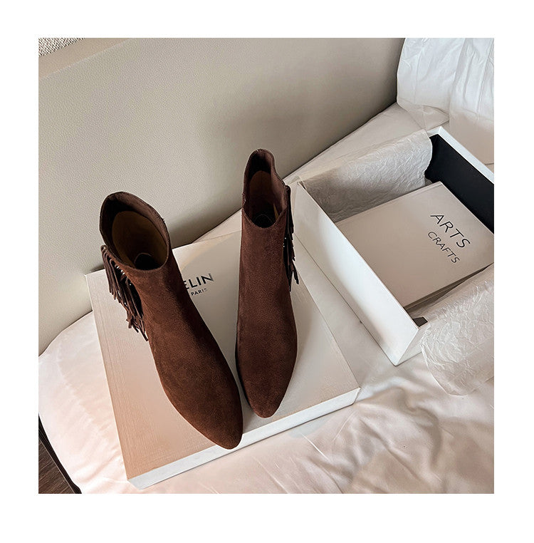 Karin Luna In Stock Spot Goods Tassel Square Toe Hidden Wedge Short Boots