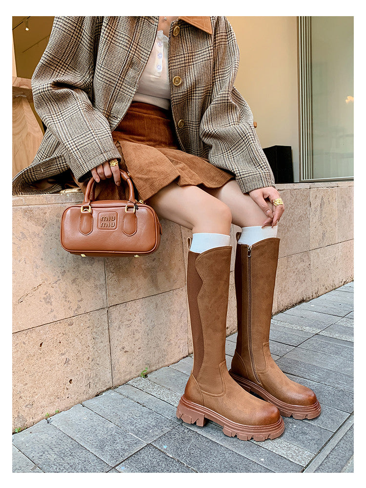 Karin Luna In Stock Versatile Irregular Stretch Fabric Long Boots
