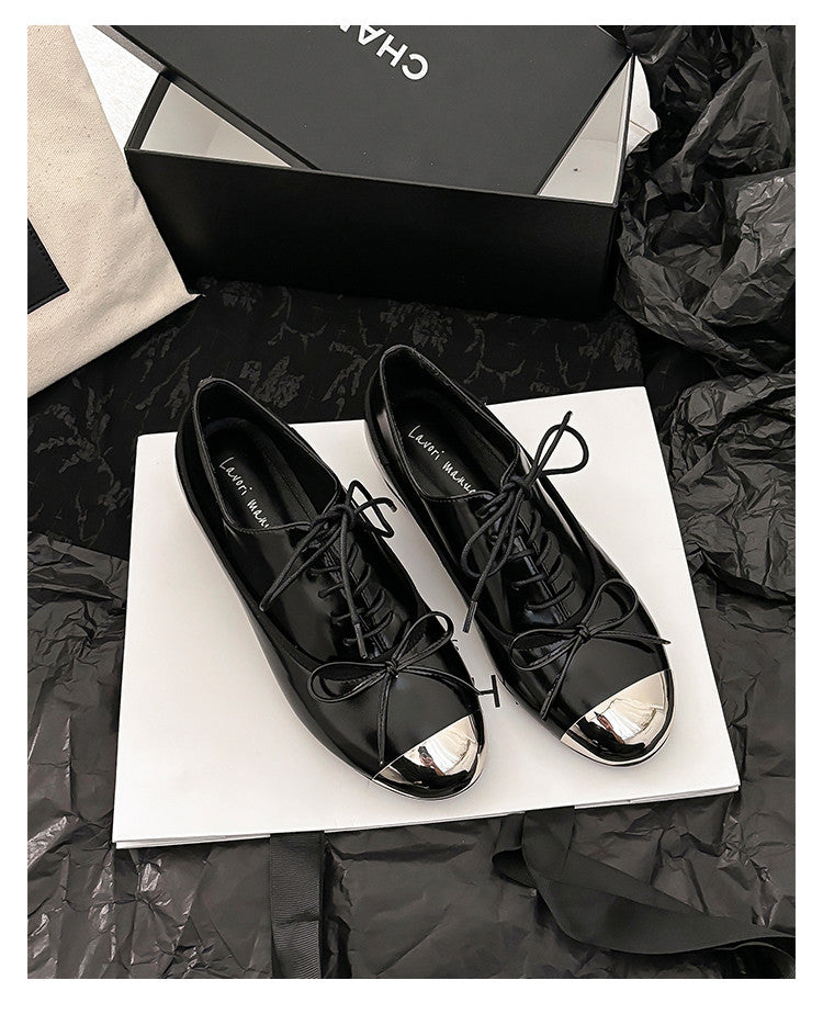 Karin Luna In Stock Spot Goods  Casual Lace-Up Metal Toe Bow Deep Mouth Single Shoes