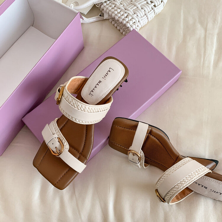 Karin Luna Hot-Selling In Stock  Retro Wedge Belt Square Toe Irregular Heel