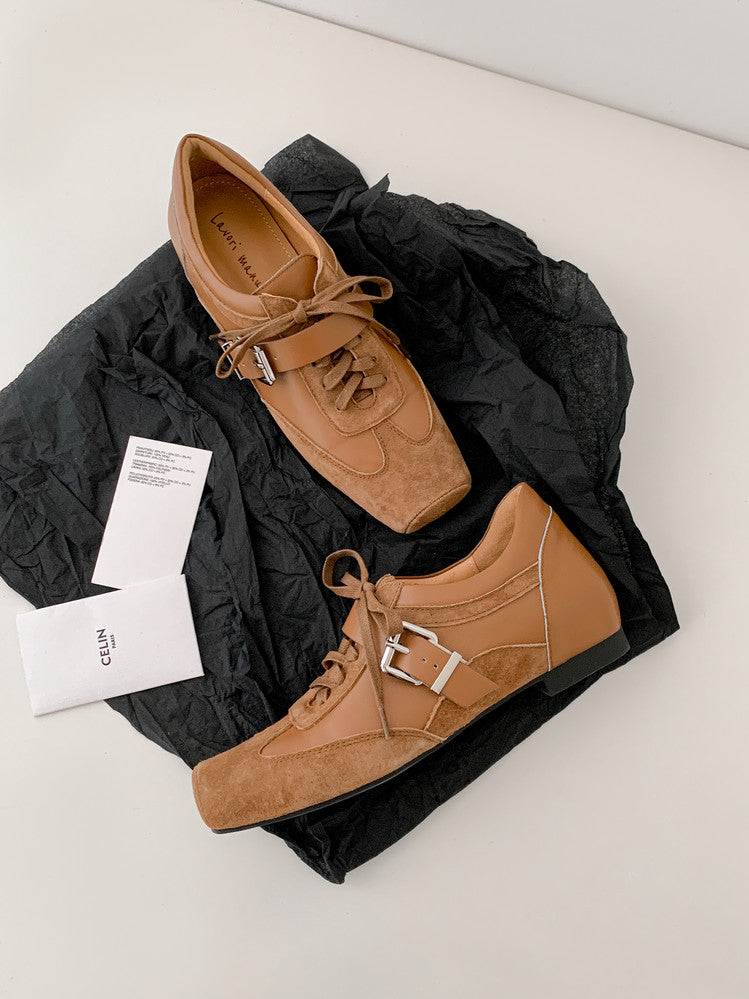 Karin Luna In Stock Spot Goods  Designed retro square-toe ballet shoes with laces