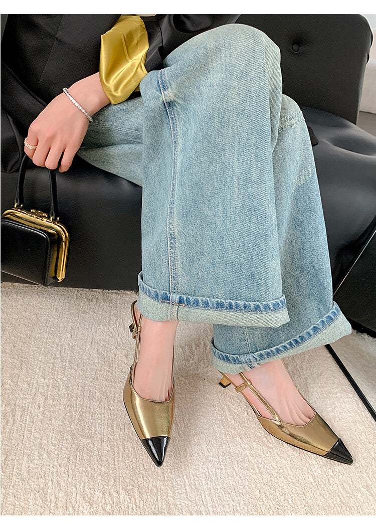 Karin Luna In Stock 24New Year's stock is now available Color Block Pointed Toe Full Leather Sandals