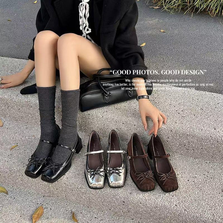 Karin Luna In Stock Spot Goods   One-strap Bowknot Square Toe Chunky Heel Mary Jane Shoes