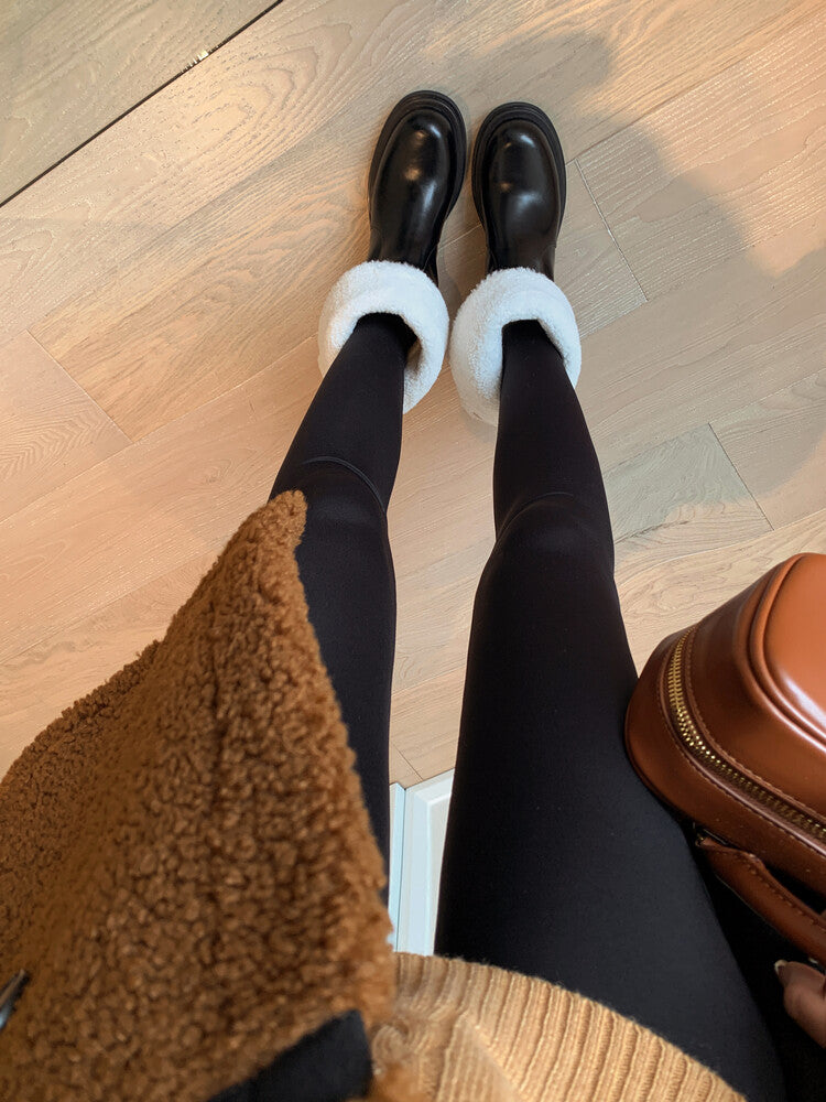 Karin Luna Classic Basic Style   Convertible Foldable Hidden Buckle Snow Fur Shoes Full cowhide Basic Flat Short Boots