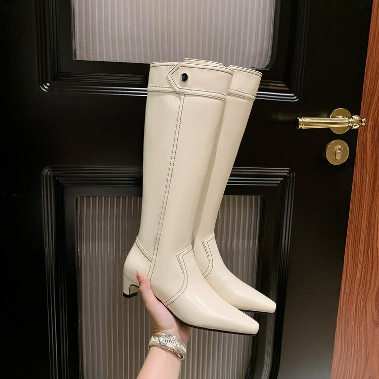 Karin Luna In Stock Spot Goods  Vintage Open Stitch Small Square Toe High Heel Side Zipper Riding Boots