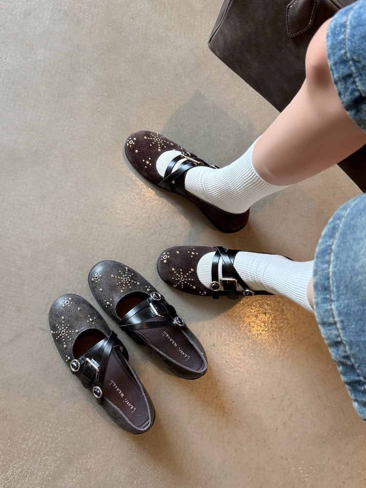 Karin Luna In Stock Spot Goods Studded Rivet Hidden Wedge Mary Jane Shoes