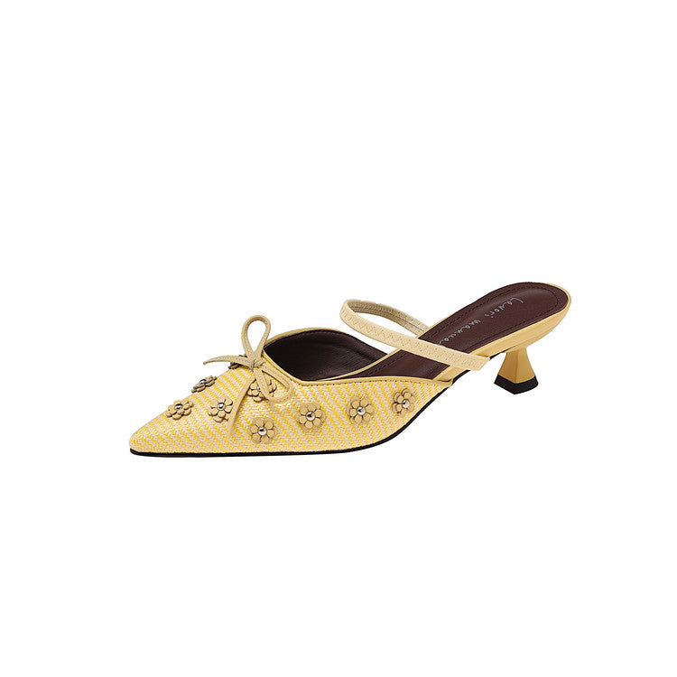 Karin Luna In Stock Spot Goods  Elegant Floral Pointed Toe Rhinestone Slippers
