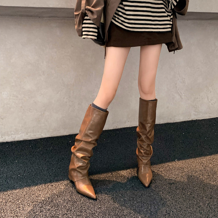 Karin Luna Elegant Style Pointed Toe Hidden Wedge Long Boots