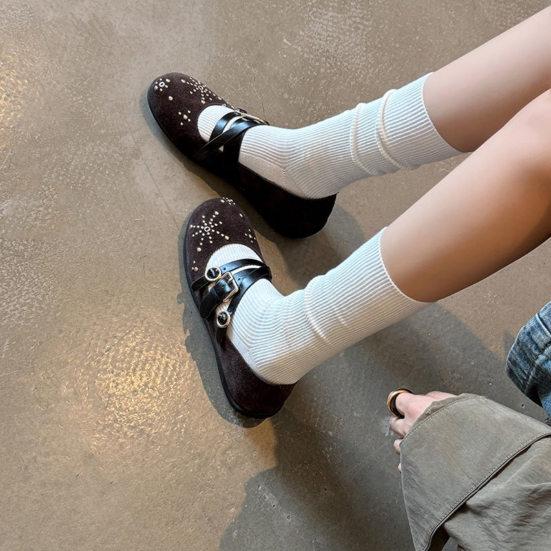 Karin Luna In Stock Spot Goods Studded Rivet Hidden Wedge Mary Jane Shoes