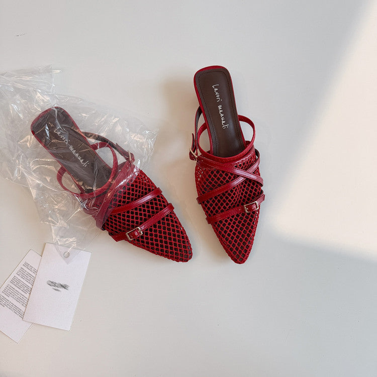 Karin Luna In Stock  Spot Goods  Mesh Series Elegant Closed-Toe Belt Buckle Slippers