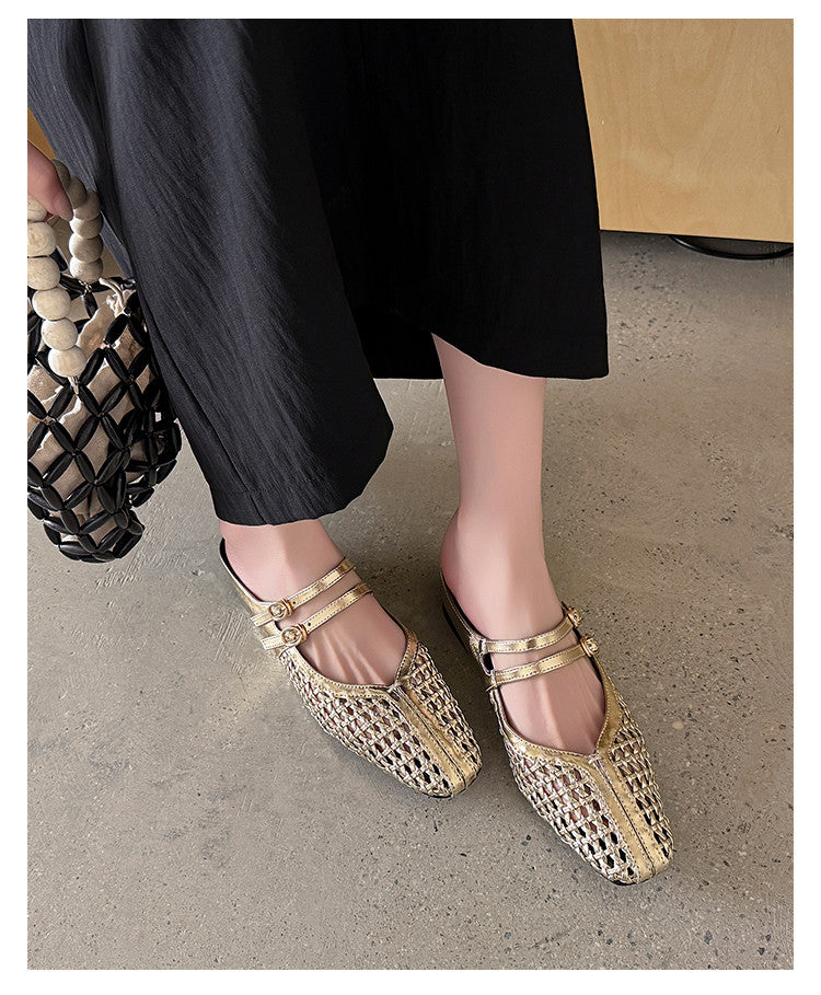 Karin Luna In Stock Spot Goods Hollow Woven One-Strap Closed-Toe Slippers
