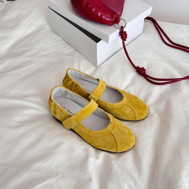 Karin Luna Casual Shoes Series~  In Stock In Stock Magic Tape Round Toe Internal Height Increase Single Strap Flats