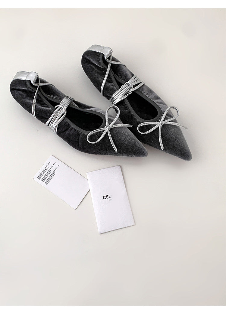 Karin Luna In Stock In Stock Retro Velvet Pointed Toe Bowknot Single Shoes