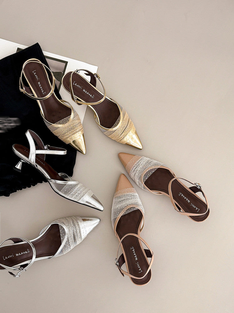 Karin Luna In Stock Spot Goods  Elegant Mesh Pointed Toe Sandals