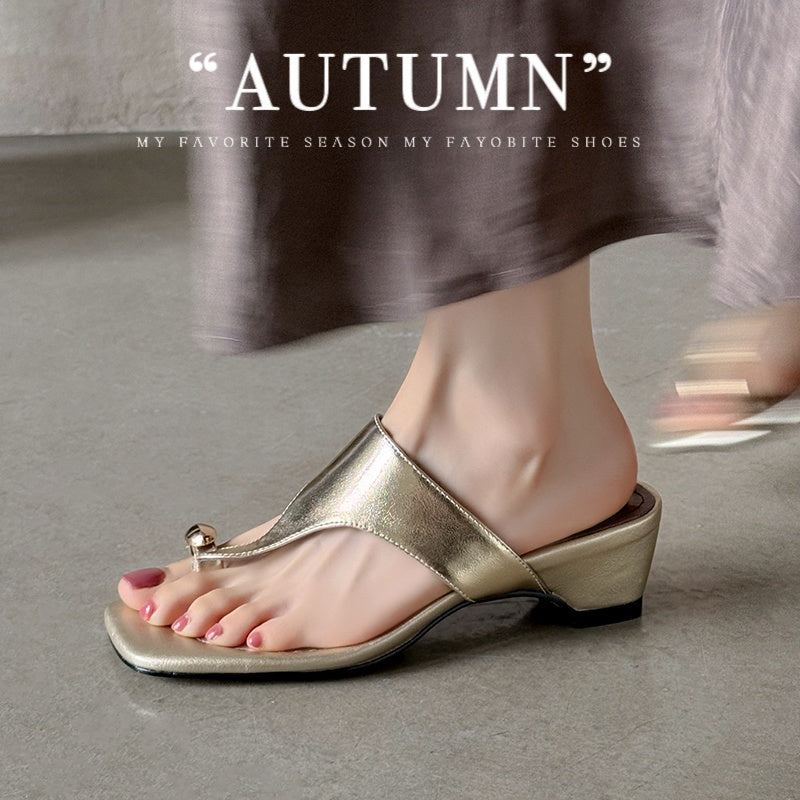 Karin Luna In Stock Spot Goods Clip-toe Square Toe Metal Buckle Minimalist Slippers