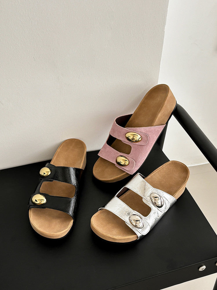 Karin Luna   Casual Style   Thick Sole Belt Buckle Slide Sandals