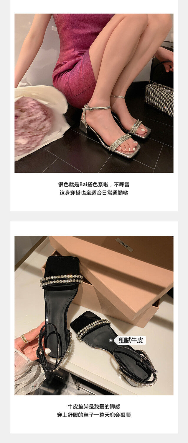 Karin Luna Classic Style   Rhinestone Strap Chunky Heel Open-Toe Sandals