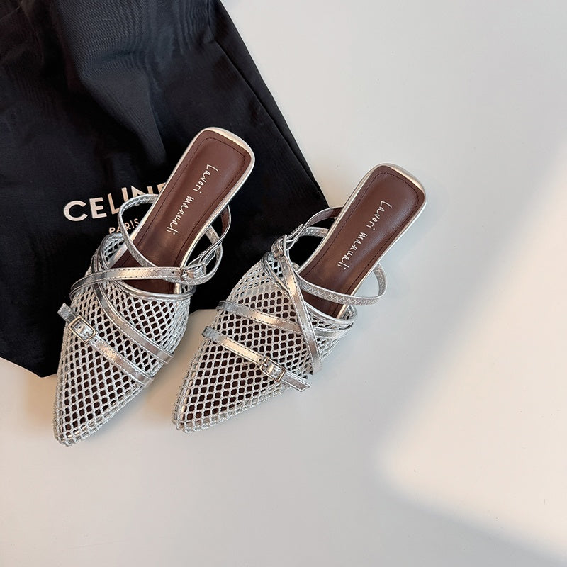 Karin Luna In Stock  Spot Goods  Mesh Series Elegant Closed-Toe Belt Buckle Slippers