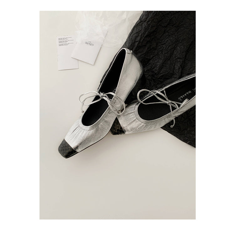 Karin Luna In Stock Spot Goods  Retro Sweet Bowknot Granny Wrinkled Single Shoes