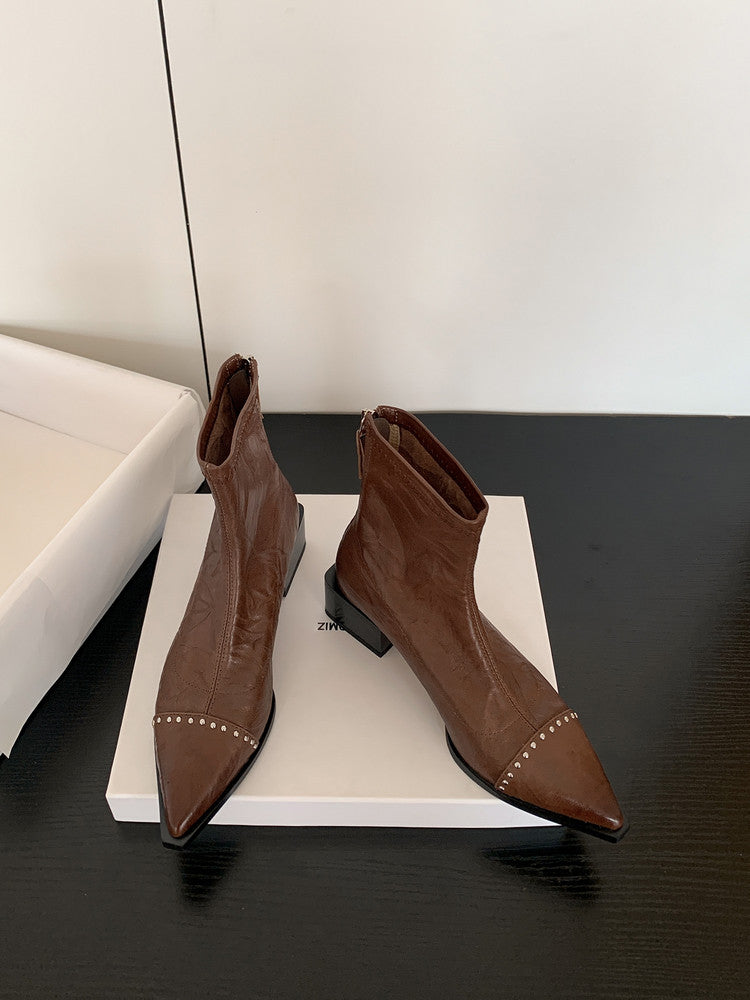 Karin Luna In Stock In Stock Slim Boots Series~Pointed Toe Rivet Slim Short Boots