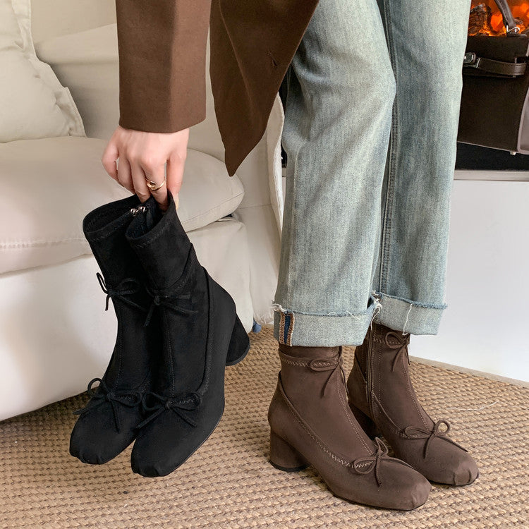 Karin Luna In Stock Spot Goods Hot-Selling Sweet Standard Bow Round-Toe Slim Short Boots