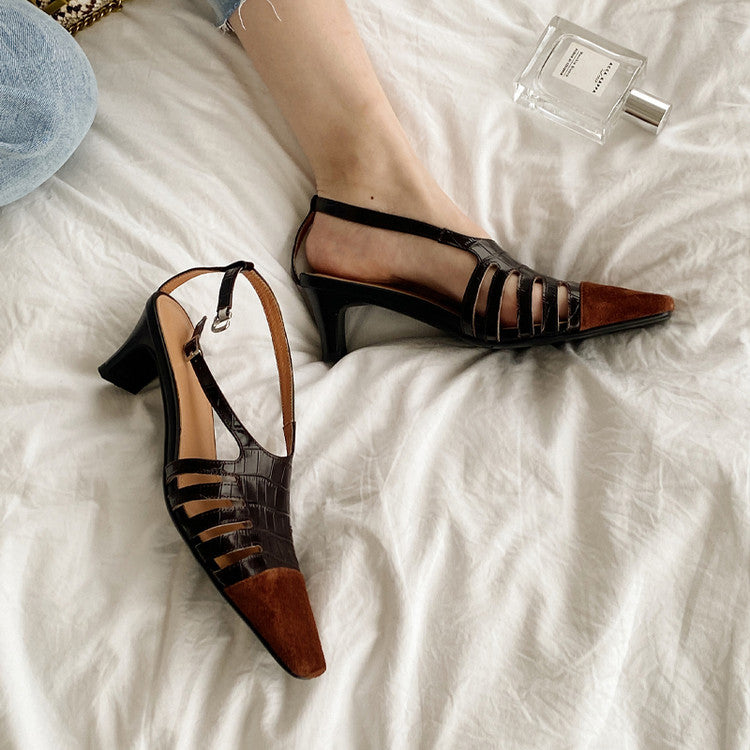 Karin Luna In Stock Spot Goods   French Retro Small Square Toe Closed-Toe Elegant Closed-Toe Sandals