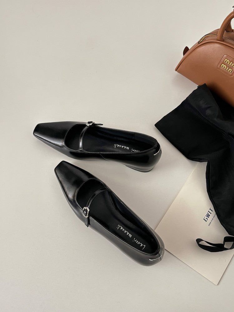 Karin Luna In Stock Spot Goods  Elegant Square-Toe One-Strap Height-Increasing Flats
