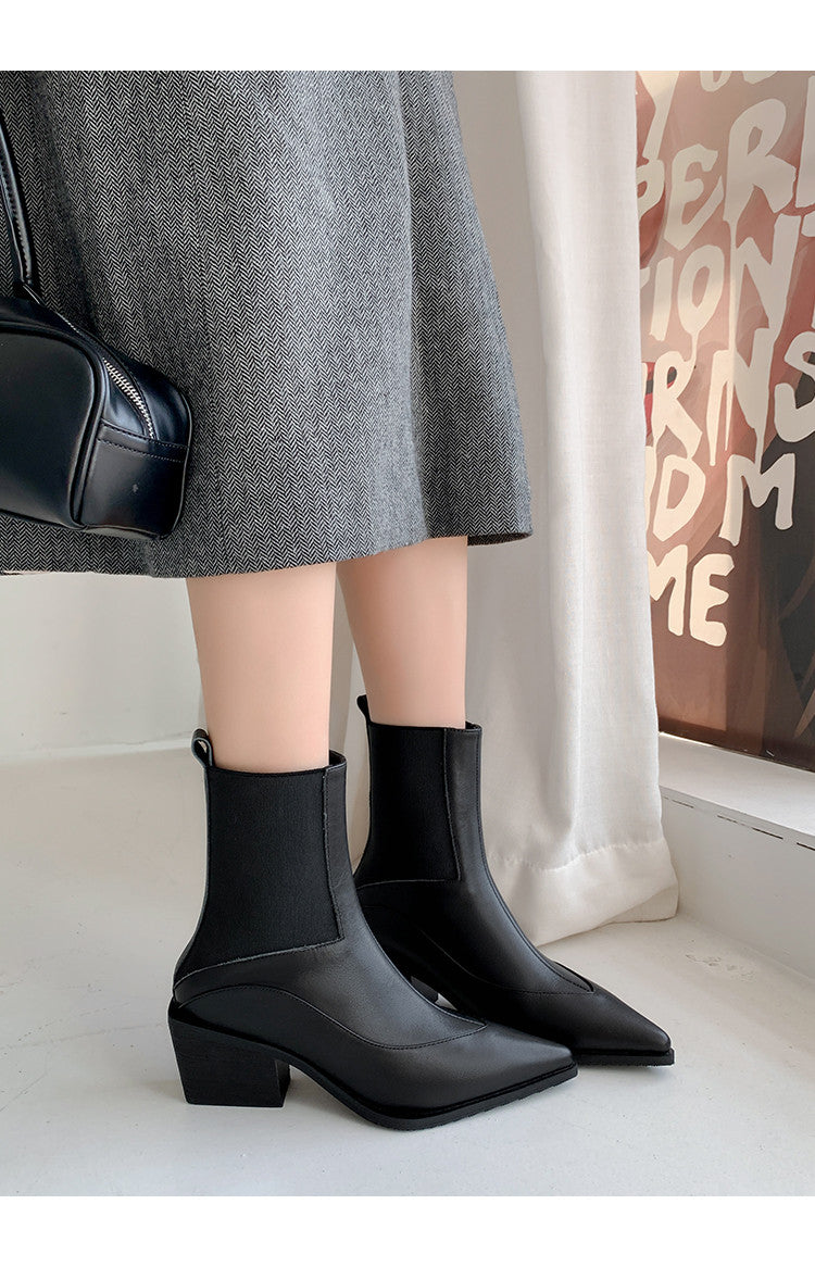 Karin Luna In Stock Spot Goods   Elegant Pointed Toe Chunky Heel Ankle Boots