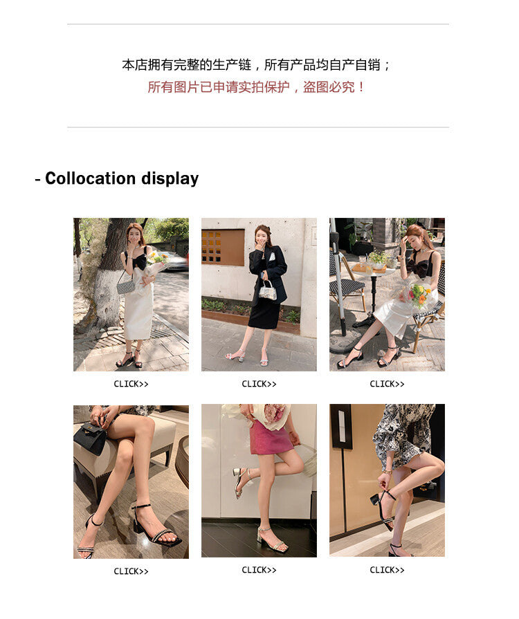 Karin Luna Classic Style   Rhinestone Strap Chunky Heel Open-Toe Sandals