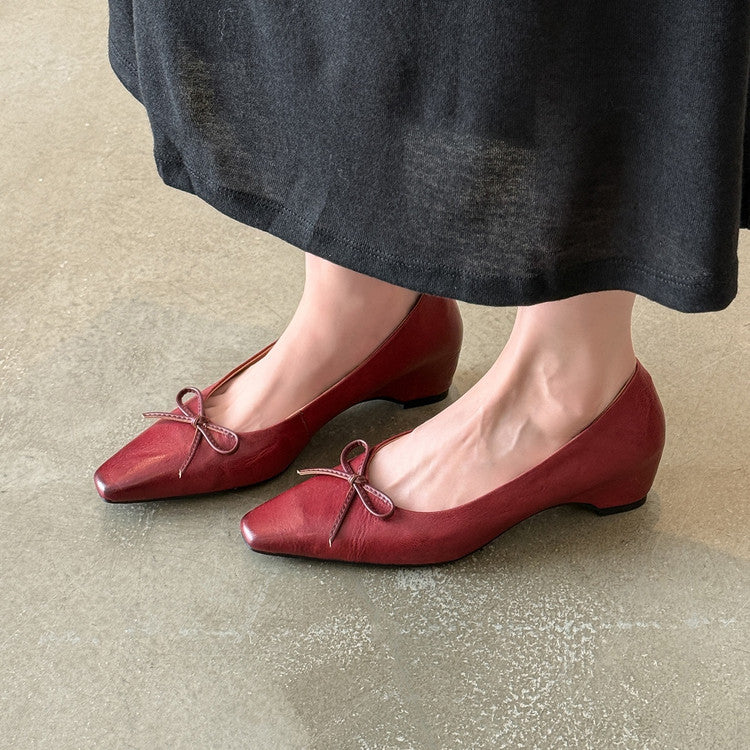 Karin Luna Full Layer Inside and Out~Basic Versatile Small Square Toe Butterfly Knot Irregular Heel Single Shoes