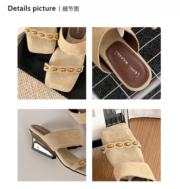Karin Luna Hot-Selling Element Amber Heel~Spot Goods Spot Goods  Vacation Style One-Strap Amber Irregular Heel Slippers