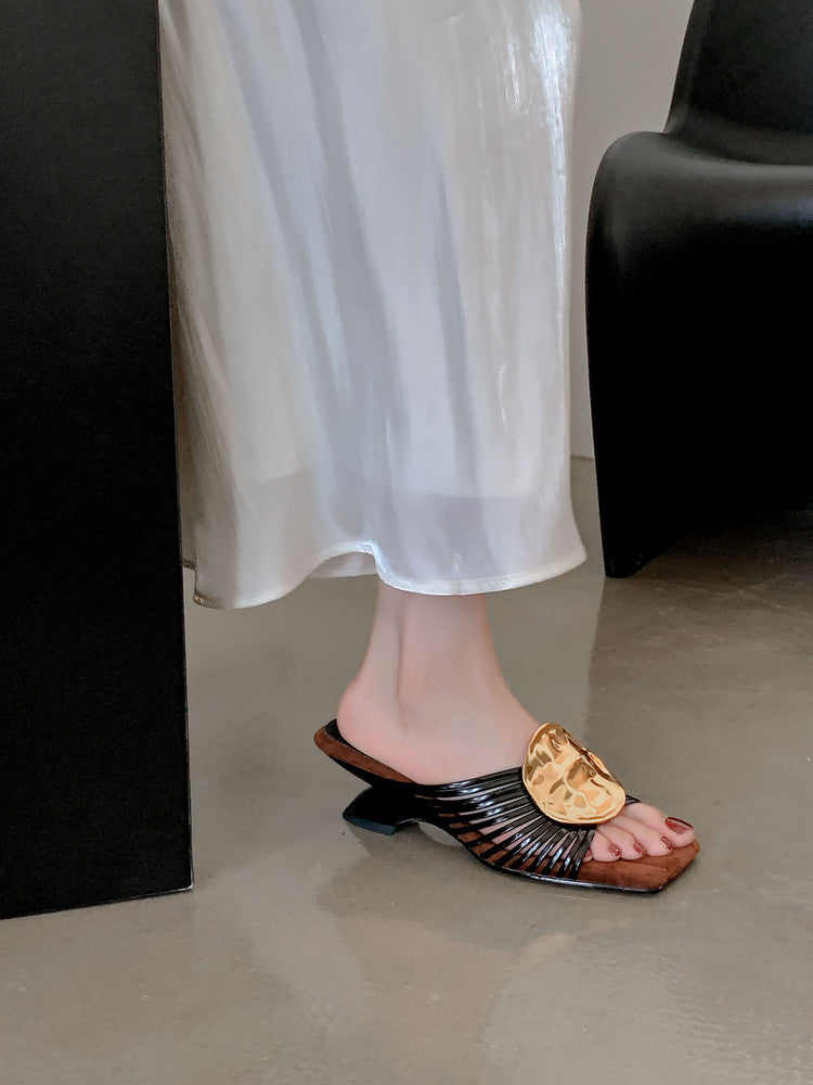 Karin Luna Bestseller Popular New Image  Comes with data plan included Resort Style Irregular Heel Thin Strap Slippers