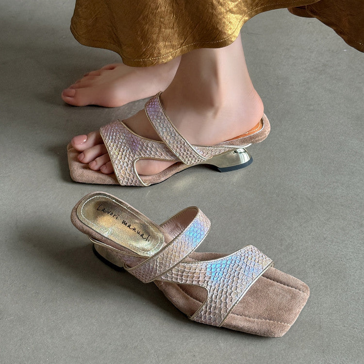 Karin Luna Fish Skin Series~Minimalist Square Toe Popular Irregular Heel Slippers