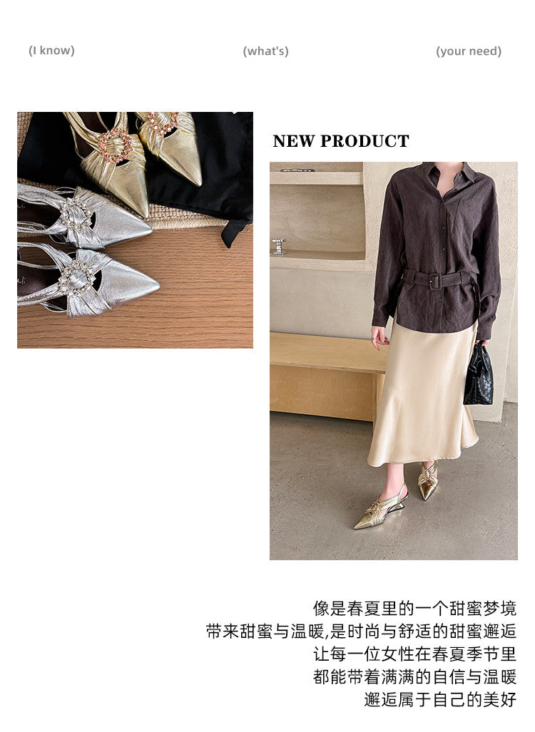 Karin Luna Bestseller Popular  Pointed Toe Irregular Heel Elegant Rhinestone Closed-Toe Sandals
