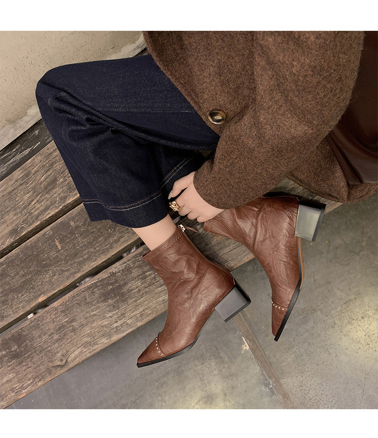 Karin Luna In Stock In Stock Slim Boots Series~Pointed Toe Rivet Slim Short Boots