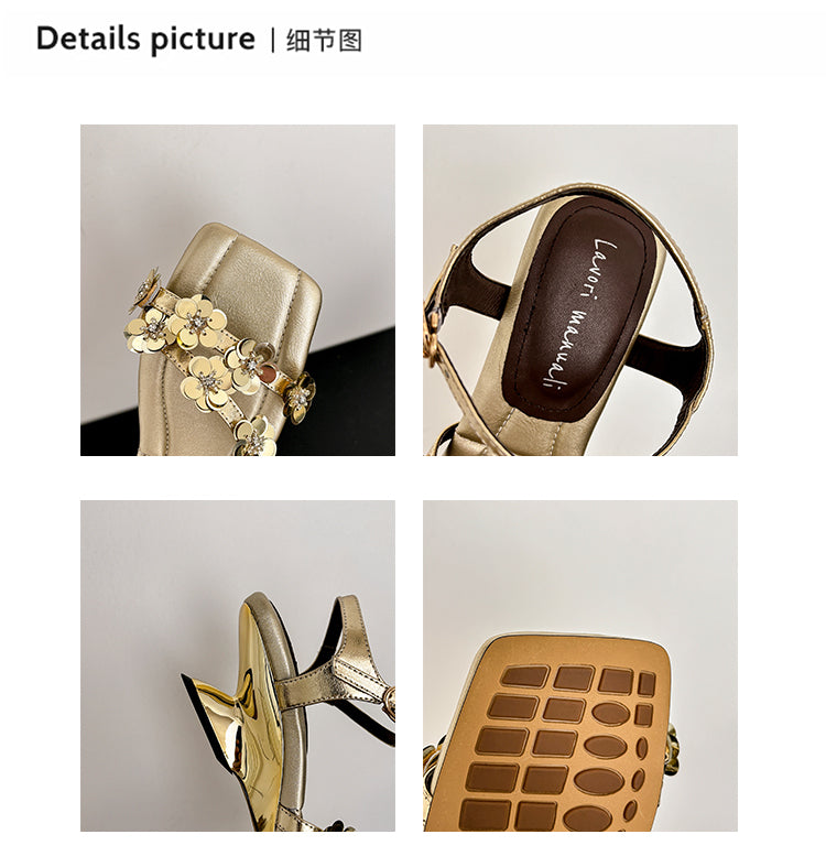 Karin Luna In Stock Spot Goods All the Best Square-Toed Sequin Flower Sandals