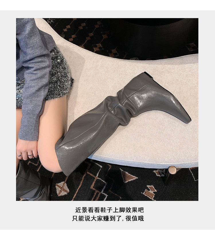 Karin Luna Elegant Style Slanted Inner Height-Increasing Long Boots