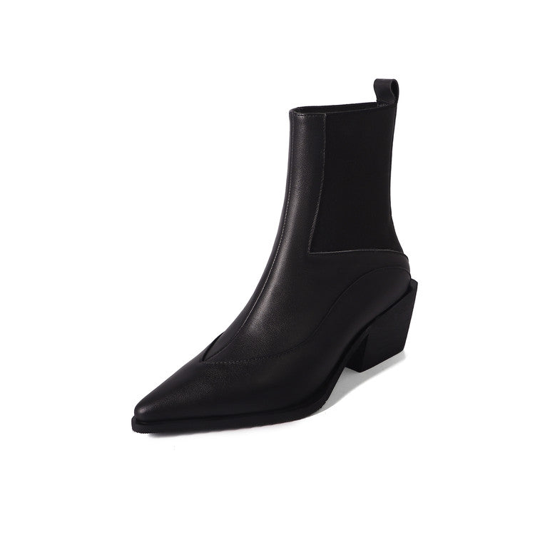 Karin Luna In Stock Spot Goods   Elegant Pointed Toe Chunky Heel Ankle Boots