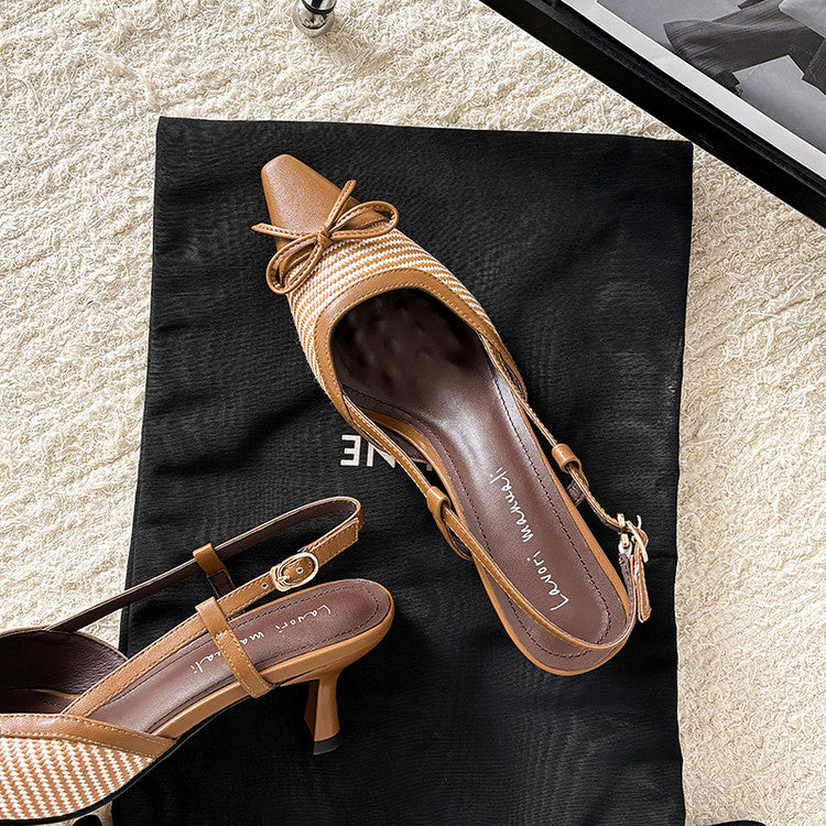 Karin Luna In Stock Spot Goods Braided Style Elegant Thin Heel Pointed Toe Closed-Toe Sandals