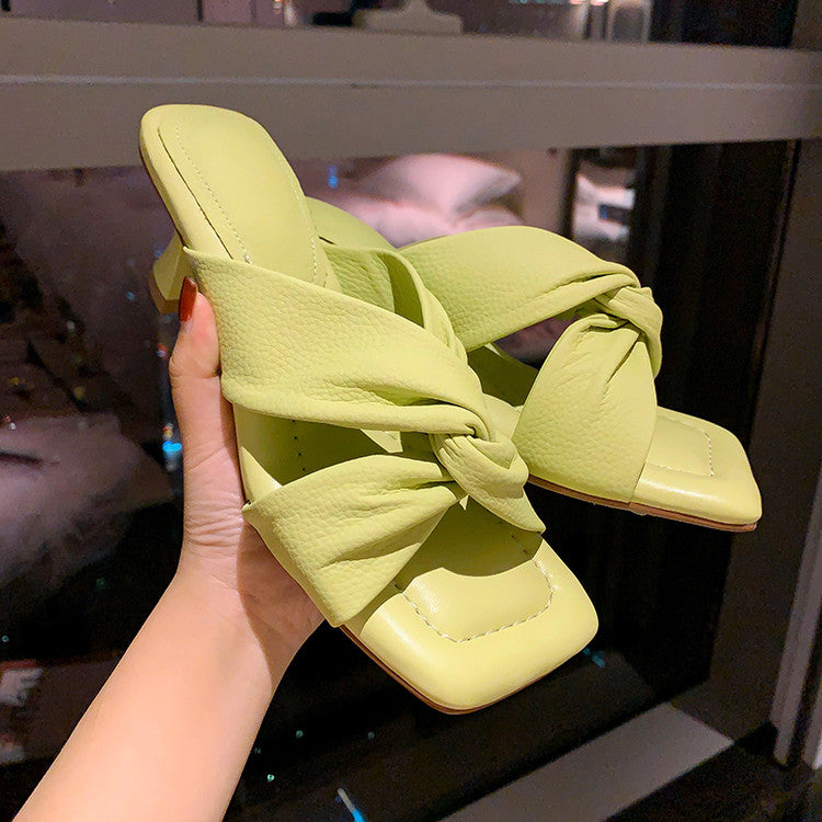 Karin Luna In Stock In Stock  Comfortable Cross Strap  Airy High Heel Square Toe Slippers