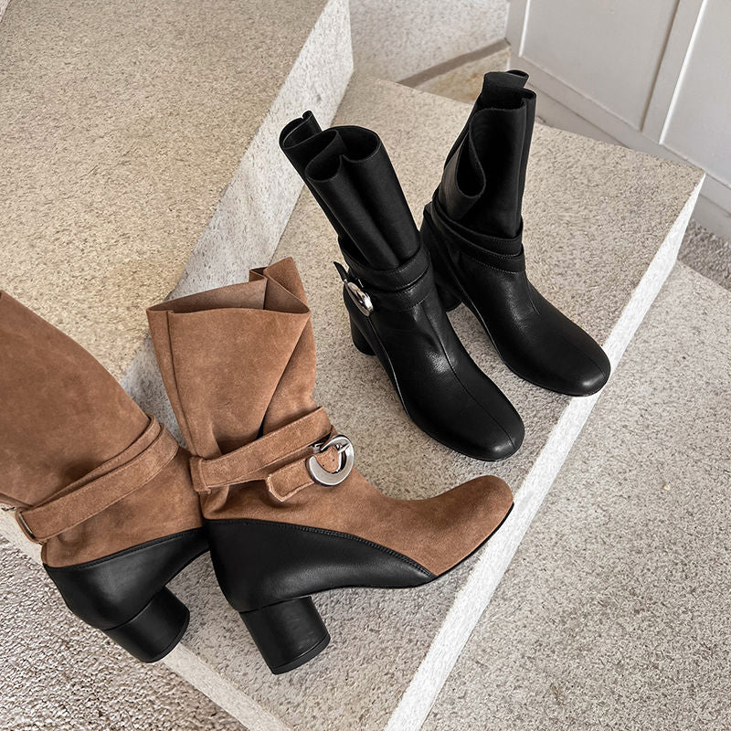 Karin Luna In Stock Spot Goods  Belt Buckle High Heel Large Tube Small Short Boots