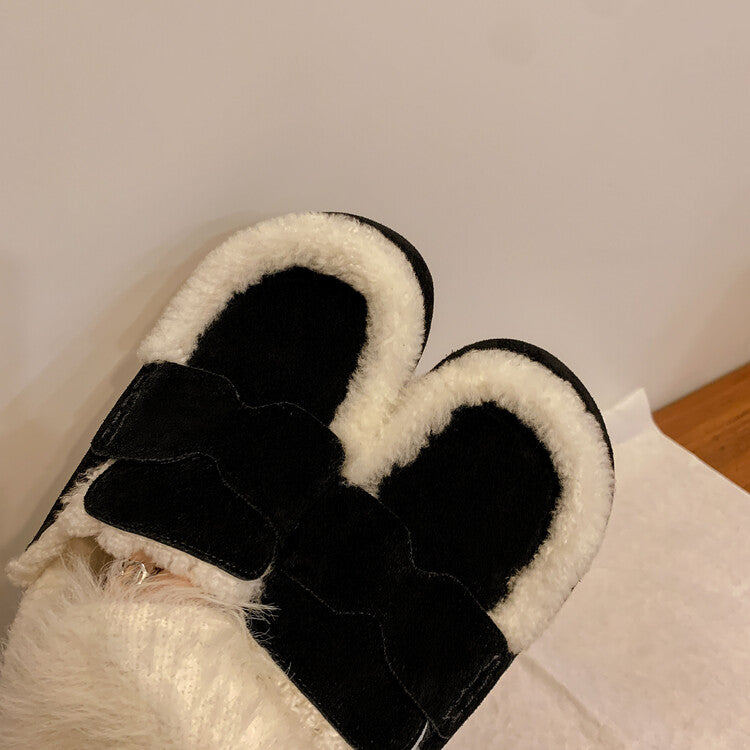 Karin Luna In Stock Look~This is such thick lamb wool Winter Atmosphere！Cowhide Leather Lamb Wool Round Toe Flat Sole Half Support！