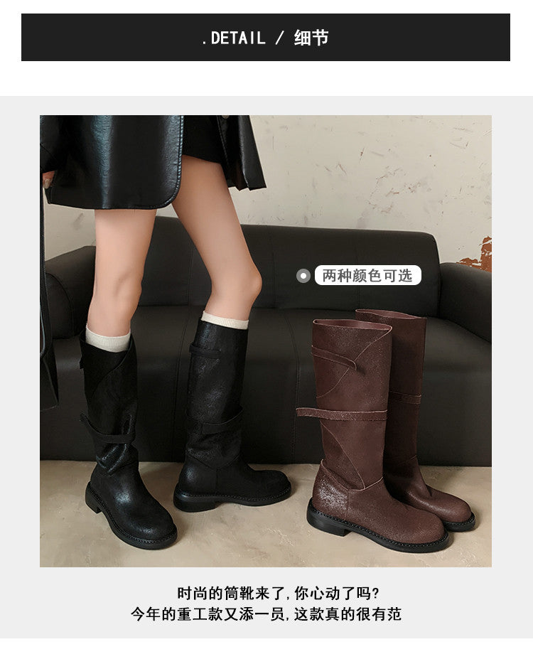 Karin Luna In Stock Spot Goods   Heavy-duty Edition Highly Consuming Material Round Toe Long Boots