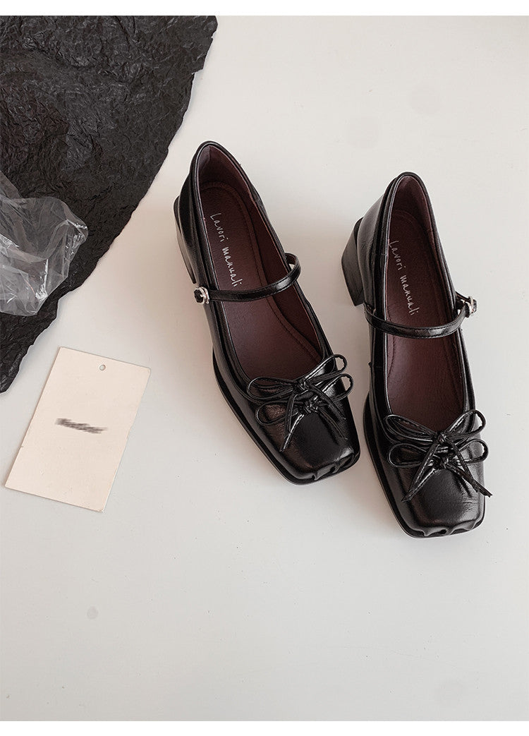 Karin Luna In Stock Spot Goods   One-strap Bowknot Square Toe Chunky Heel Mary Jane Shoes