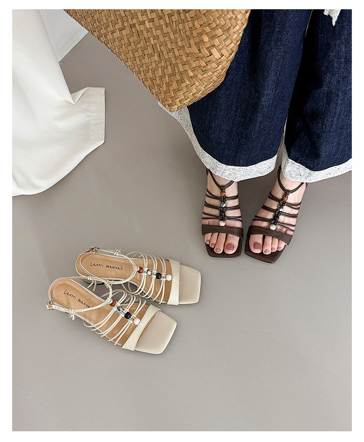 Karin Luna Bohemian Vacation Style~Square Toe Open Toe Sandals