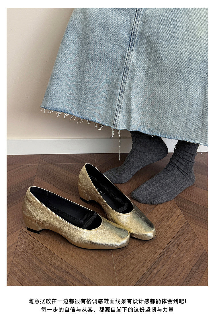 Karin Luna In Stock Spot Goods    Retro Elastic Band Chunky Heel Single Shoes